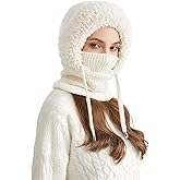 SEAUR Women One-Piece Slouchy Winter Beanie Hats Fleece Lined Scarf Mask Warm Cap Balaclavas Knitted Hat with Drawstring