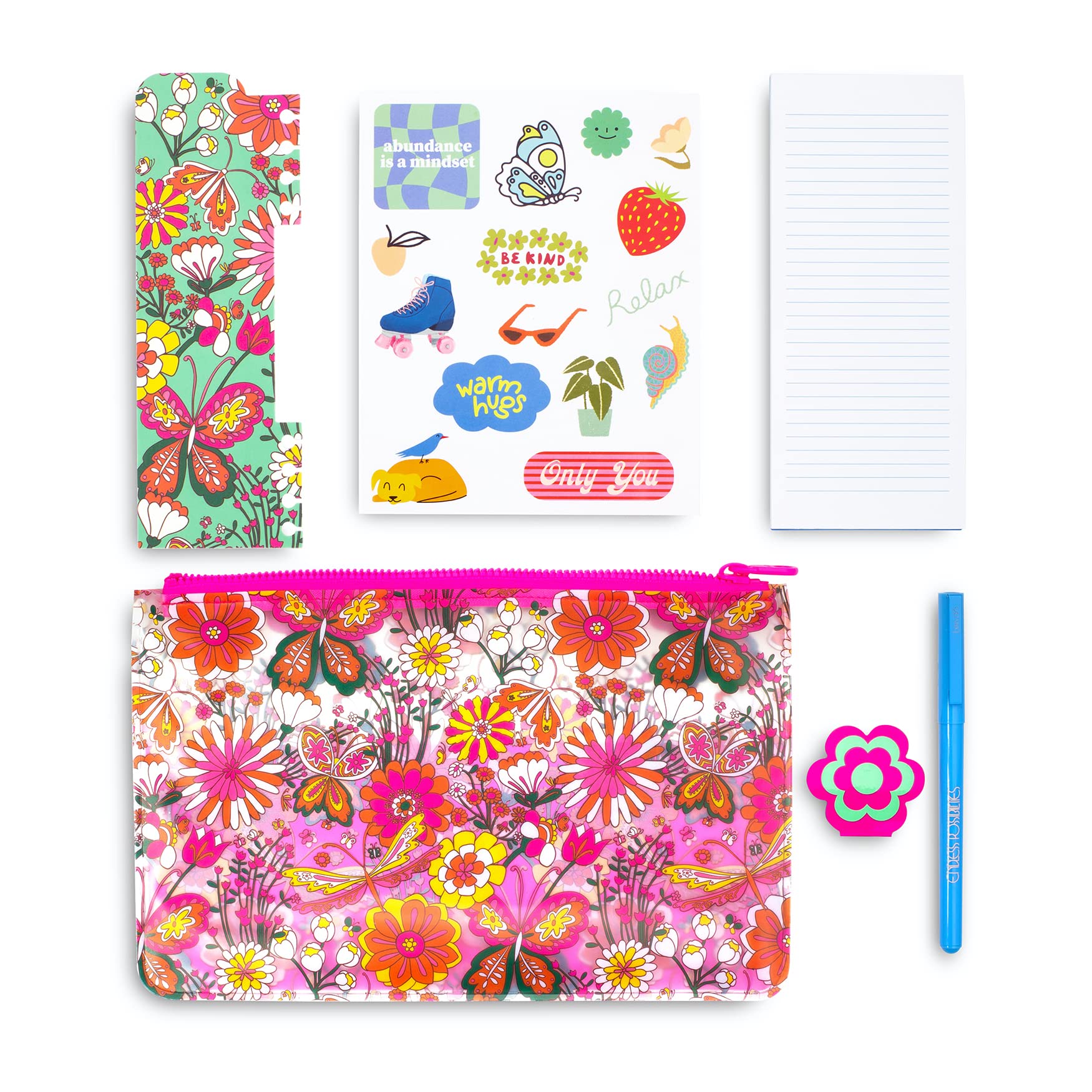 ban.do Ultimate Planner Accessory Set, Cute Office and School Supplies, Pencil Pouch with Planner Stickers and Accessories (Magic Garden)