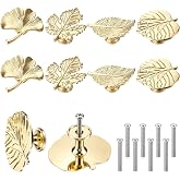 Zonon 8 Pcs Nature Leaf Cabinet Knobs, Botanical Forest Drawer Knobs, Gold | Ginkgo Oak Leaf Cabinet Pulls &amp; Handle, Metal Knob for Dresser Cupboard Wardrobe