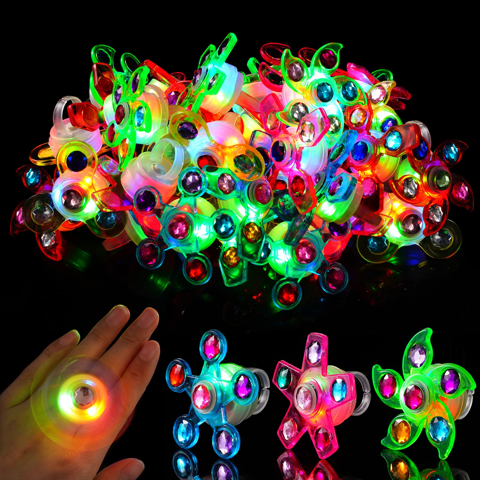 Mikulala 24 Pack LED Light Up Fidget Spinners Rings Halloween Party Favors for Kids, Mardi Gras Favors Prizes Box Toys Birthday Gifts Goodie Bag Stuffers,Glow in The Dark Party Supplies