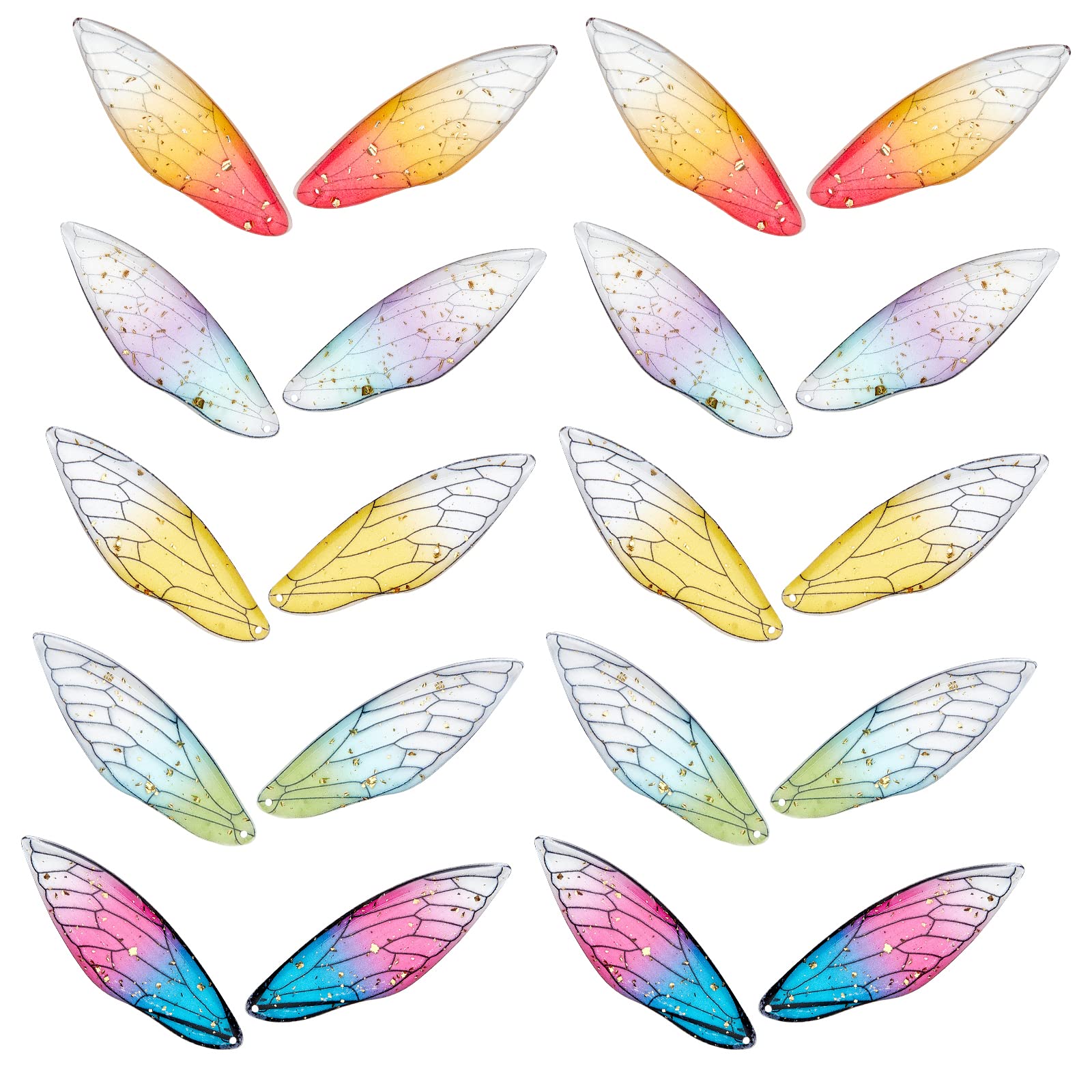 SUNNYCLUE 20Pcs 5 Colors Butterfly Wing Resin Pendants Insect Dragonfly Wing Charms Transparent Feather Drop Charms with Gold Foil for Jewelry Crafts Making