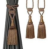 BEL AVENIR 2 Pack Tassel Curtain Tiebacks Handmade Holdbacks (Coffee) | Decorative Tie Backs for Curtains Drape