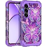 Rancase for Galaxy S25 Case,Three Layer Heavy Duty Shockproof Protection Hard Plastic Bumper +Soft Silicone Rubber Protective Case for Samsung Galaxy S25,Glow in The Dark-Purple