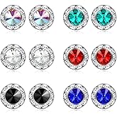 BESTEEL 6/12 Pairs Hypoallergenic Dance Competition Earrings for Women Acrylic Halo Crystal Rhinestone Stud Earrings Set Multicolor Stage Opera Performance Party 15mm Gift