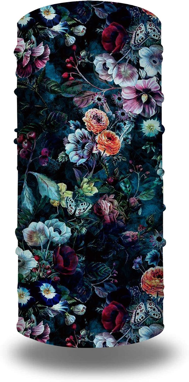 IYOU Breathable Face Scarf Flower Neck Gaiter Black Motorcycle Bandana Elastic Sport Outdoor Head Wear for Women and Men - Image 3