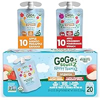 GoGo squeeZ Happy tummieZ Variety Pack, Organic Apple Mango Pineapple Banana & Apple Strawberry Pomegrenate Spinach, 3.2 oz (