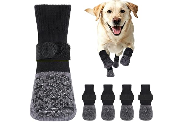PETLOFT Non-Slip Dog Socks, Prevent Licking, Slipping, and Scratching, Enhance Traction, Suitable for Medium to Large Dogs, A