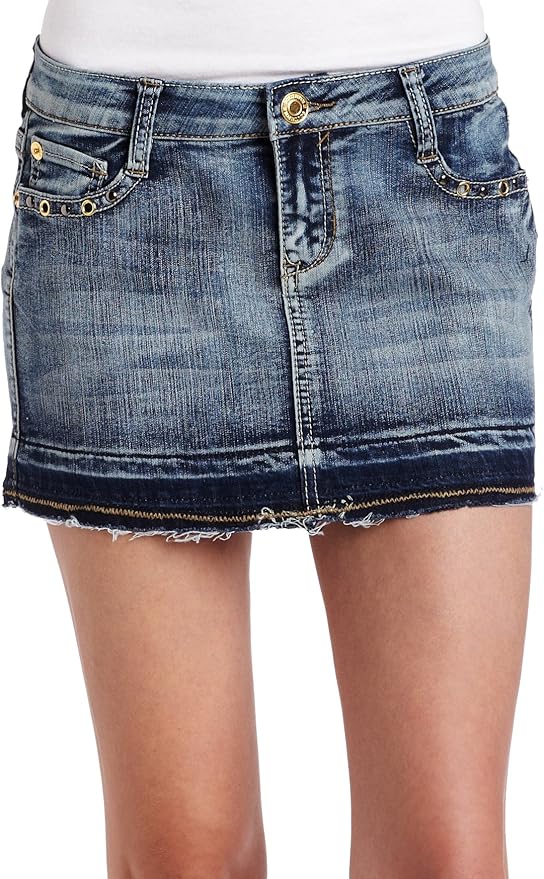 Southpole Juniors Denim Mini Skirt, Aruba Blue, 3 at Amazon Women’s