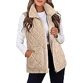 Glamaker Womens Fleece Sherpa Vest Casual Lightweight Outerwear Zip Up Sleeveless Jacket With Pockets