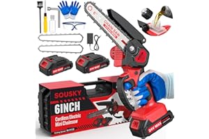 SOUSKY 6 Inch Mini Chainsaw Cordless, 24V 2000mAh Rechargeable Battery, Auto-Oil, Lightweight & Safe Chainsaw for Women/Men/Seniors/Craftsman, Garden Tree Cutting, Wood Pruning Tool