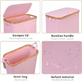 iEGrow 65L Slim Laundry Basket with Lid Pink Removable Inner Bag Foldable view 4