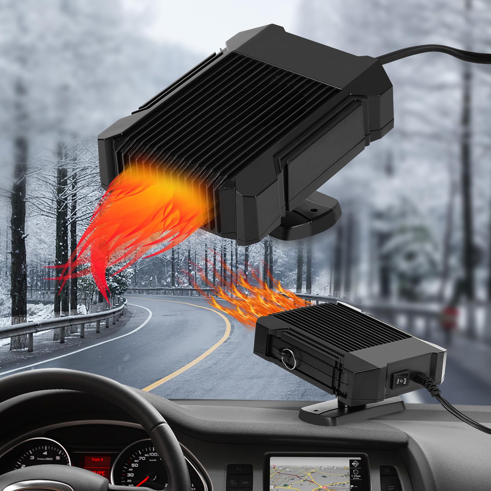 Photo 1 of 12V 150W Portable Car Heater & Fan 2-in-1, Fast Heating and Cooling Car Defroster Demister with 360° Rotatable Base, Plug-in Cigarette Lighter Auto Heater for Windshield, SUV, Truck, Sedan