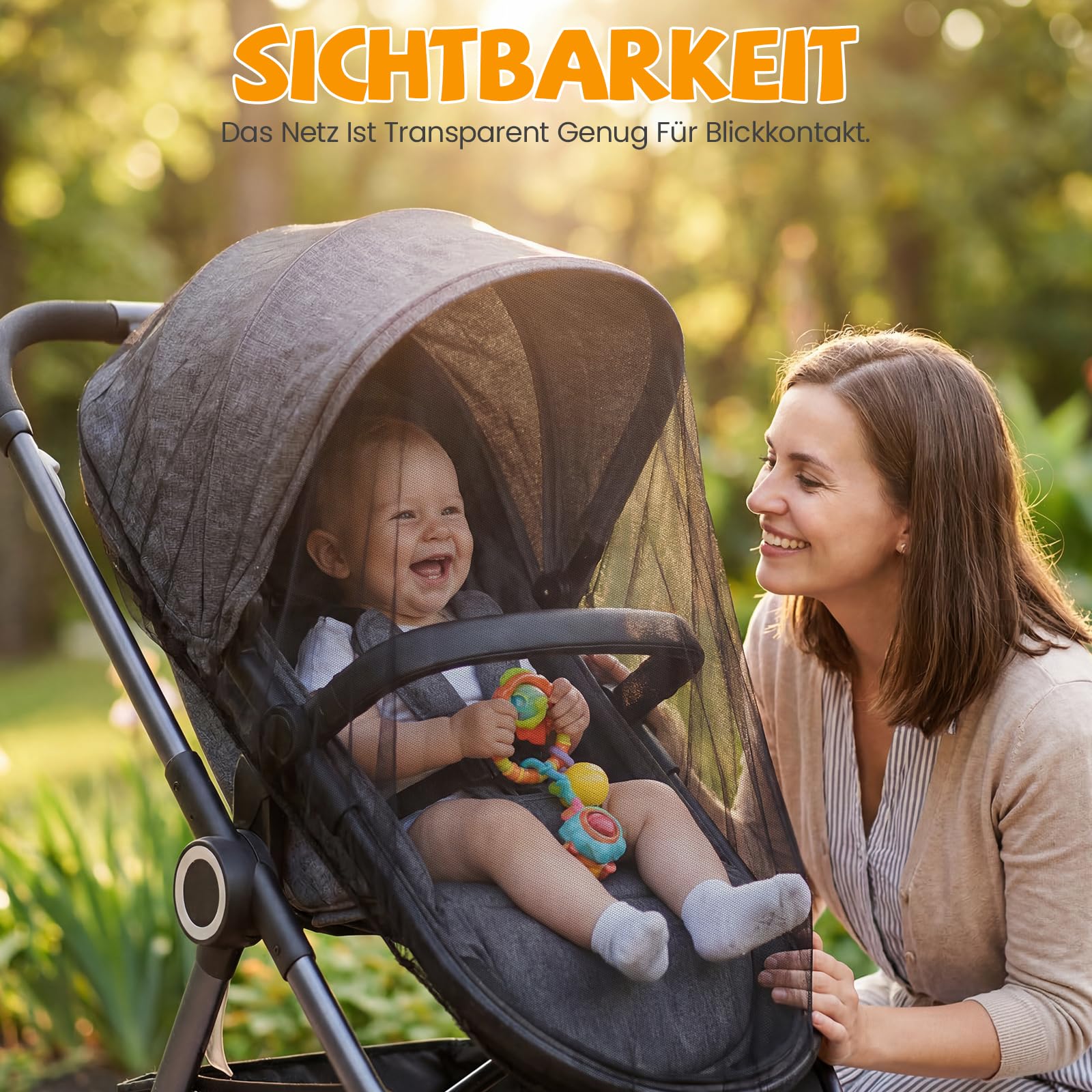 2 Stück Insektenschutz Kinderwagen, Universal Moskitonetz Kinderwagen mit Elastischem Rand, Reißfestes, Gegen Fremde, Atmungsaktiv & Stabil, Kinderwagen Zubehör, Einfache Befestigung & Verstau,Schwarz 5