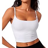CRZ YOGA Butterlift Scoop Neck Crop Tank Tops for Women - Padded Adjustable U Back Camisole Workout Longline Sports Bras