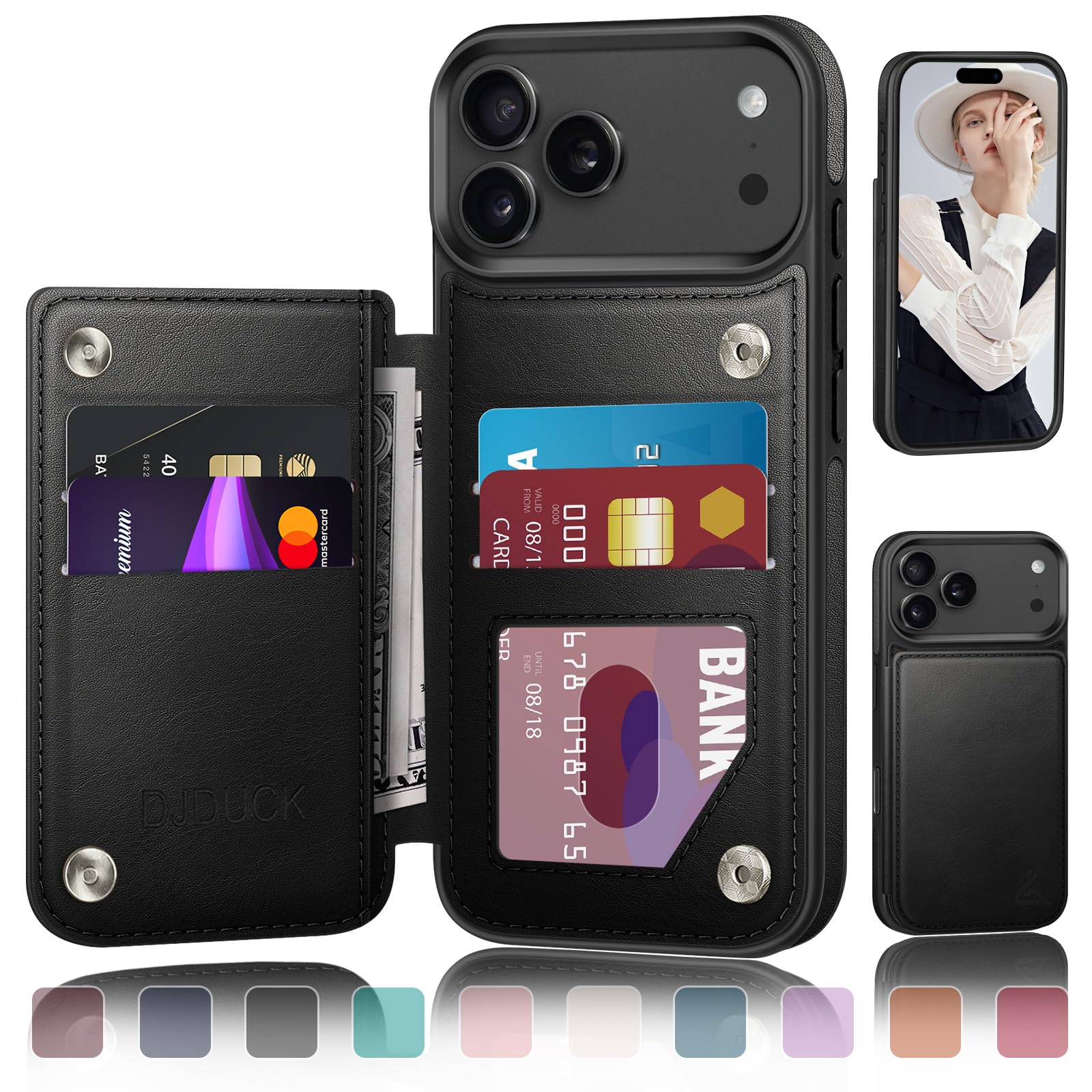 DJDUCK Designed for iPhone 17 Pro Max Case Wallet with Card Holder, [Magnetic Clasp Cover] [RFID Blocking Leather Protection] Shockproof Women Men Cases 6.9 Inch for Apple 17 ProMax Black