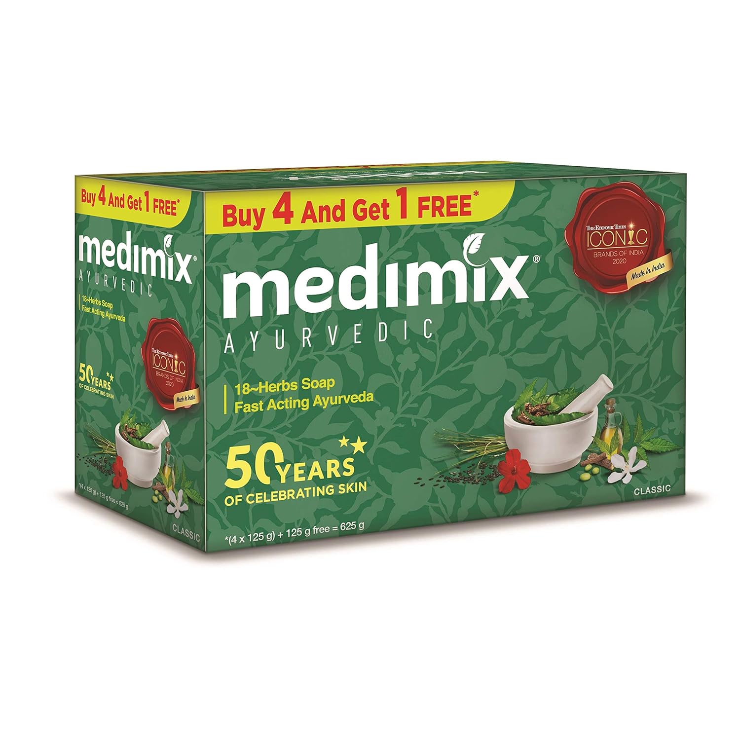 Buy Medimix Ayurvedic Classic 18 Herbs Soap, 125 g (4 + 1 Offer Pack) Online at Low Prices in