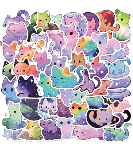 Lot De 50 Autocollants Vinyle Mignons Chat Pusheen – Pour Bouteille, Ordinateur, Téléphone | Adhésif Sans Trace, Réutilisable | Déco DIY Cadeau - 5