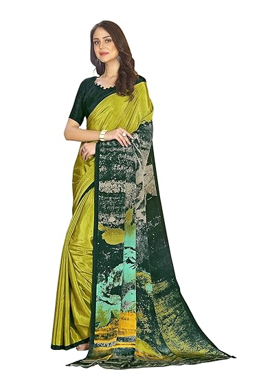 Womens Crepe Silk Printed Saree With Blouse