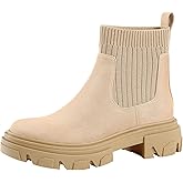 PIZZ ANNU Women's ClEARY Fashion Chelsea Boots Platform Lug Sole Combat Casual Elastic Chunky Heel Ankle Booties Shoes