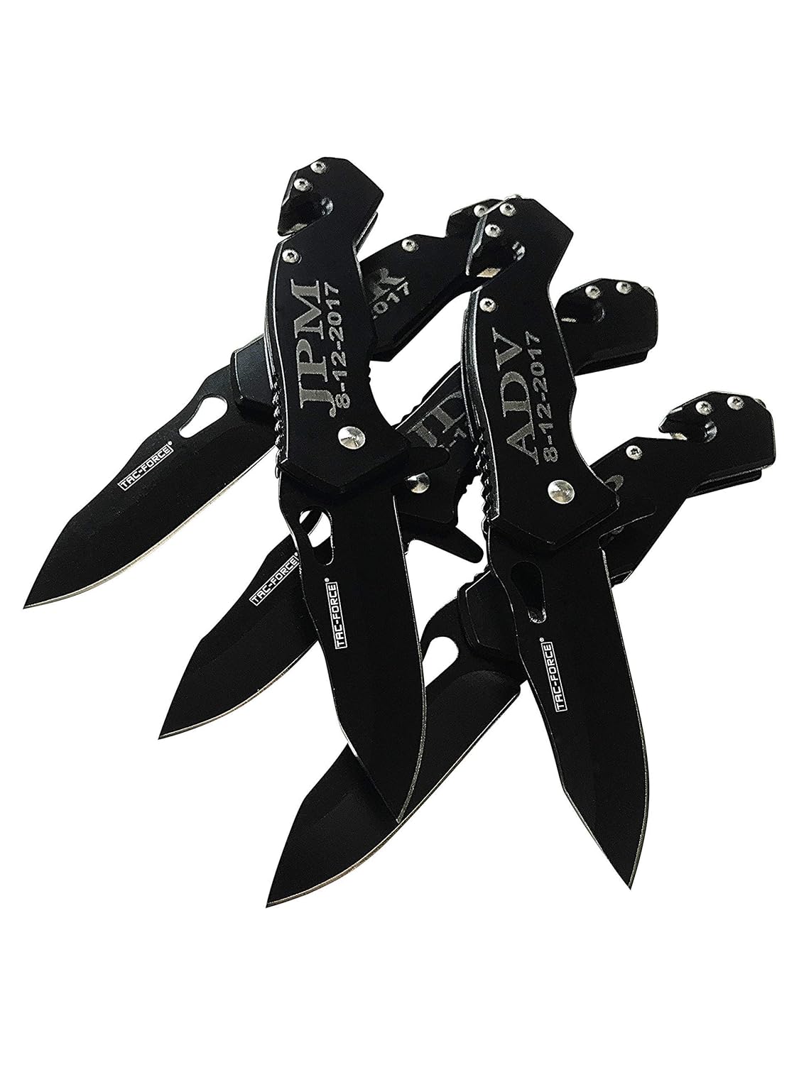 5 Engraved pocket knives, 5 Black tactical Easy opening