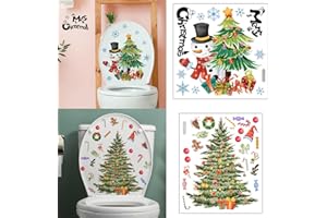 AUOCATTAIL Christmas Tree Snowman Toilet Stickers Xmas Wall Toilet Lid Sticker Bathroom Decals Self-Adhesive Festival Stickers for Christmas Party Home Decoration 2 Sheets