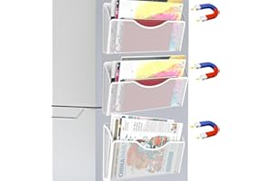 LQPAFZ Magnetic File Holder 3 Pockets File Folder Organizer, Office Hanging Magazine Rack for File Cabinets, Magnetic Paper Holder, No Drilling Mail Organizer for Refrigerator, Office