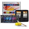 ARTIFY Heavy Body 24 Colors Acrylic Paint Set, 24 Colors with 15 Pieces Synthetic Brushes Set, Includes Bonus Sponge, Palette and Knife for Beginners