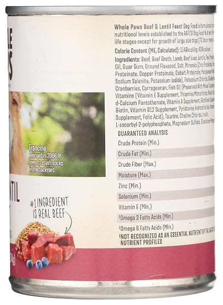 WHOLE PAWS, WET DOG FOOD, BEEF & LENTIL FEAST, 13.2 OUNCE