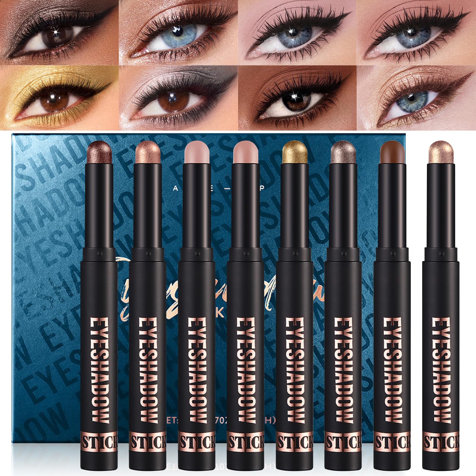 Erinde 8 Pcs Cream Eyeshadow Set, Waterproof Eye Shadow Crayon, Subtle Glitter Metallic Eye Brightener, Intense Matte Shimmer Finish, Long Lasting Creamy