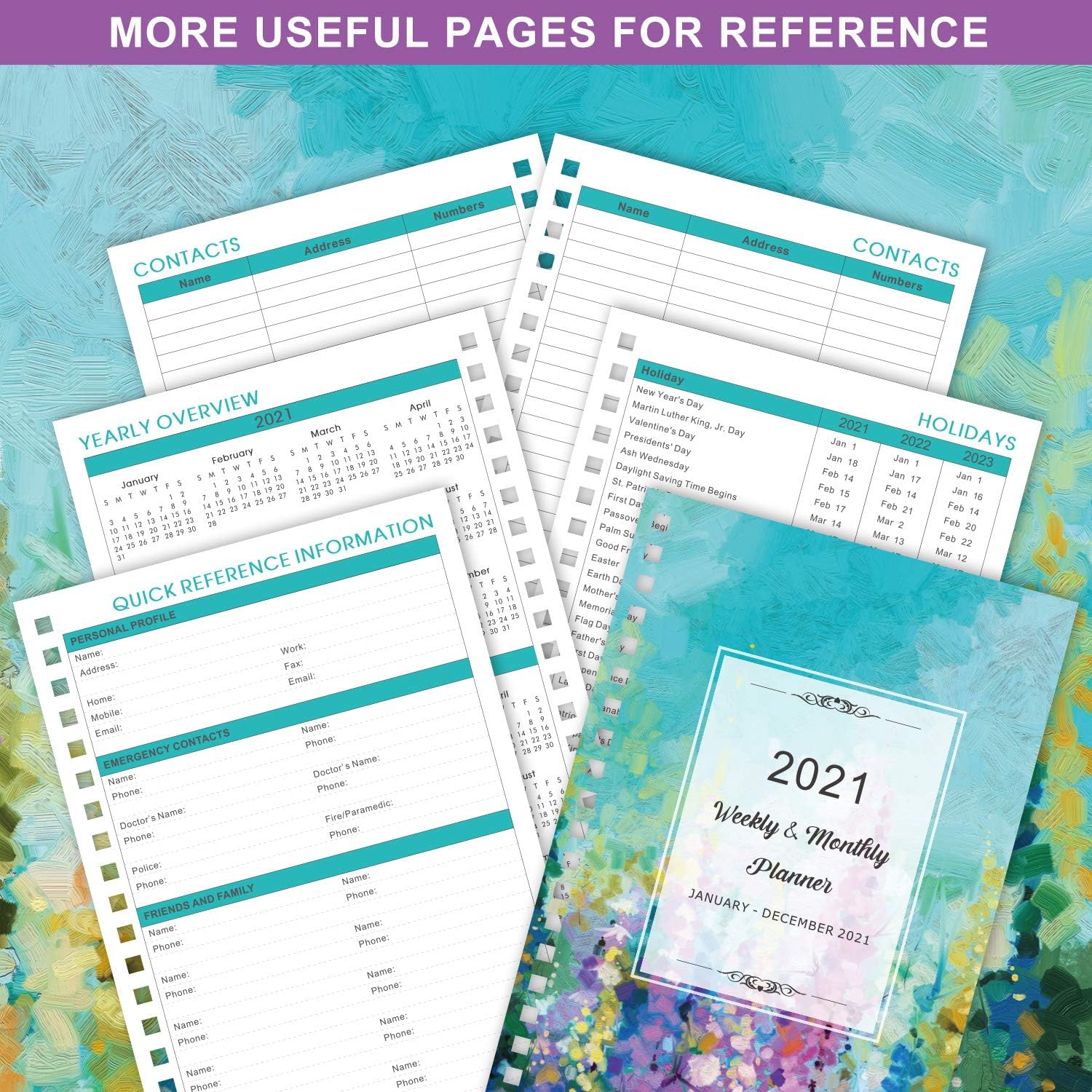 2021 Planner - Weekly & Monthly Planner with Tabs, 6.3" x 8.4", Jan. - Dec. 2021, Hardcover with Back Pocket + Thick Paper + Banded, Twin-Wire Binding - Oil Painting : Office Products