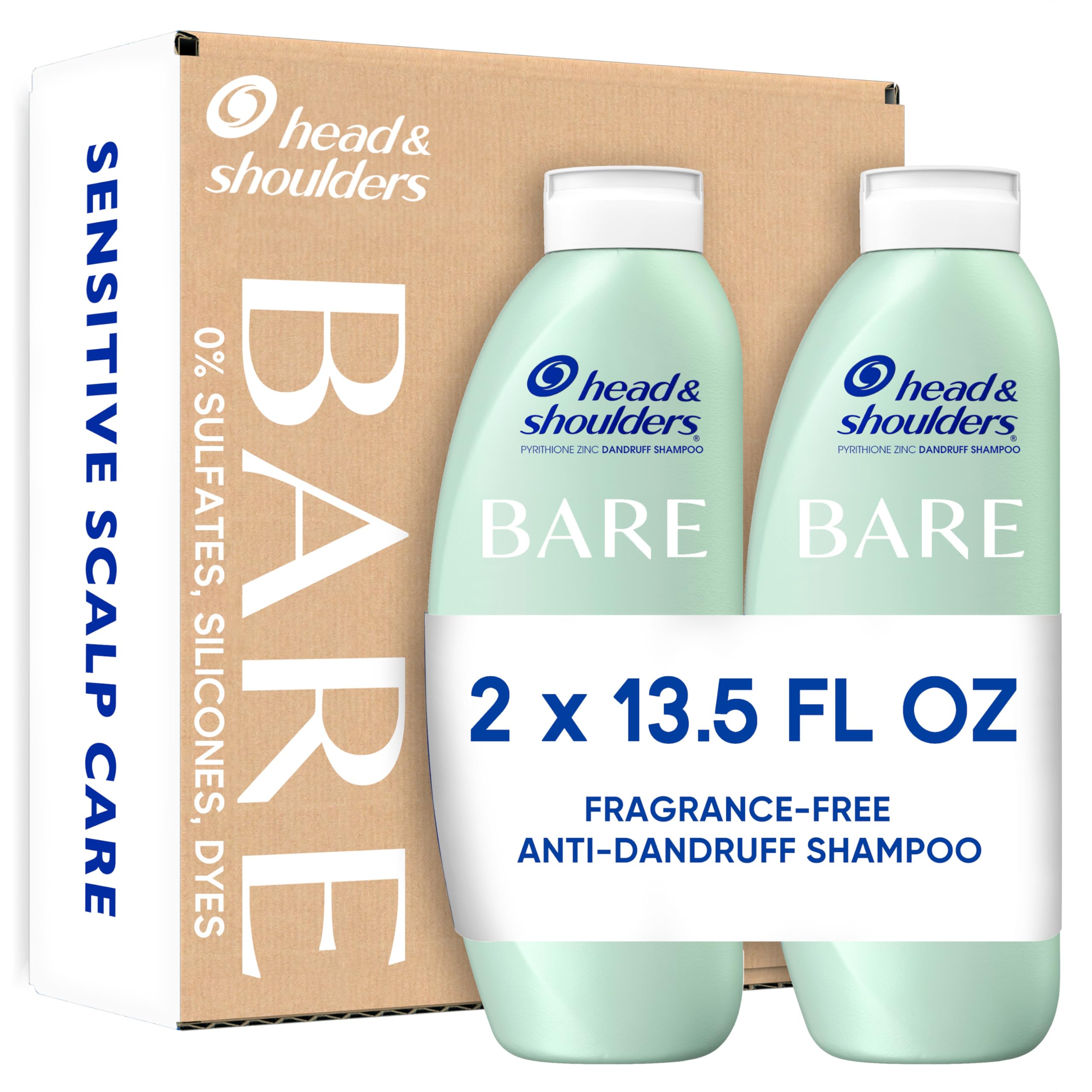 Photo 1 of Head & Shoulders BARE Dandruff Shampoo Twin Pack, Fragrance-Free, Sensitive Scalp Care, Sulfate-Free, Silicone-Free, Dye-Free, Eco-Friendly Bottles, Safe for All Hair Types, 13.5 Fl Oz Each (Set of 2)