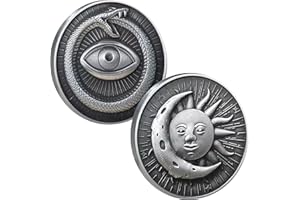 YAKIN SHOP Engraved Sun Moon Ouroboros and All-Seeing Eye Imagery Challenge Coin Mystery Totem Lucky Coin