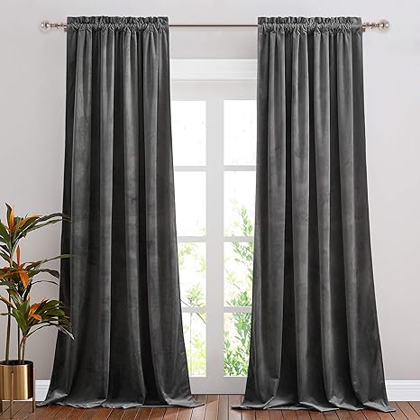 Amazon Com Nicetown Grey Velvet Curtains 84 Inches Sound Reducing Heavy Matt Solid Rod Pocket Room Darkening Drapes Panels For Living Room 2 Panel Per Pack 84 Inches Long Home Kitchen