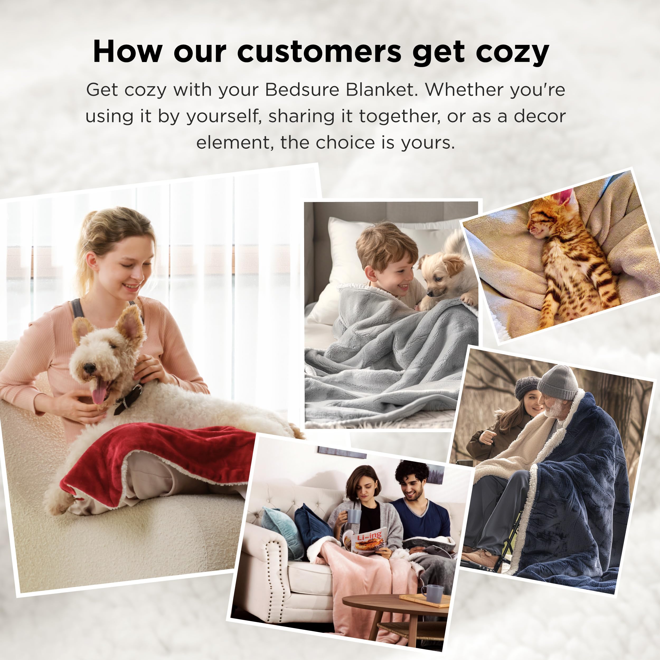 Bedsure GentleSoft Sherpa Fleece Blankets Queen Size for Bed - Thick and Warm, Soft Fuzzy Plush Queen Blanket for Winter, Grey, 90x90 Inches