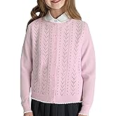 JSTEX Girls Cute Cardigan 100% Cotton Knit Kids Cardigan Long Sleeve Crew Neck Button Sweaters for Girl Size 4-14