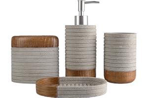 Hymmah Bathroom Accessories Set,Toothbrush Holder,Farmhouse Bathroom Decor,4 Pcs Resin Gift Set Apartment Necessities, Contain Toothbrush Cup,Soap Dispenser,Soap Dish,Tumbler