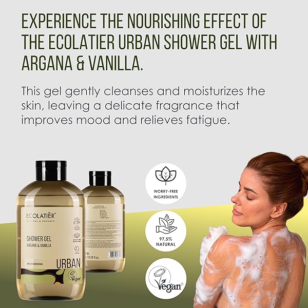 ECOLATIÈR VANILLA BODY WASH WITH ORGANIC ARGAN OIL – MOISTURIZING NATURAL BODY WASH FOR WOMEN & MEN, 97.5% NATURAL INGREDIENTS, VEGAN, HYDRATING & ANTIOXIDANT CARE FOR SOFT, SMOOTH SKIN, 20.3 FL OZ