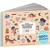 All The Different Rooms 500+ Sticker Book by Cupkin Fashion Toddler Travel Activity Coloring + Sticker Book, 12 Coloring Pages + Side by Side Scenes for 2–8 Years Children, Valentines Gifts for Kids