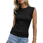 KOMilesoon Womens Ribbed Tank Tops Cap Sleeve Slim Fitted Knit Basic Tee Shirts Trendy Casual 2025 Summer Clothes