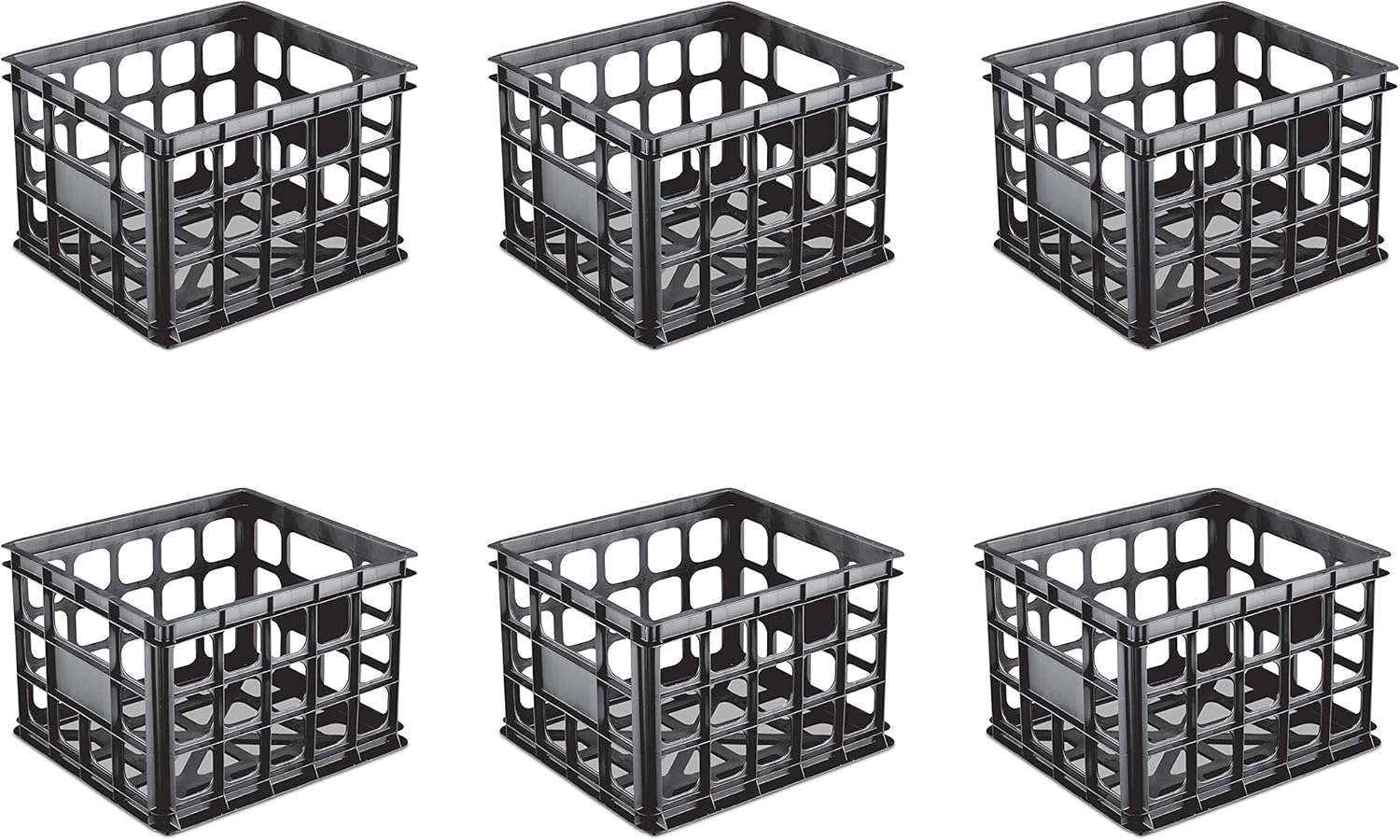 Sterilite 16929006 Storage Crate, Black, 6-Pack