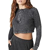 Forever 21 Womens Cotton Ribbed Cropped Henley Top
