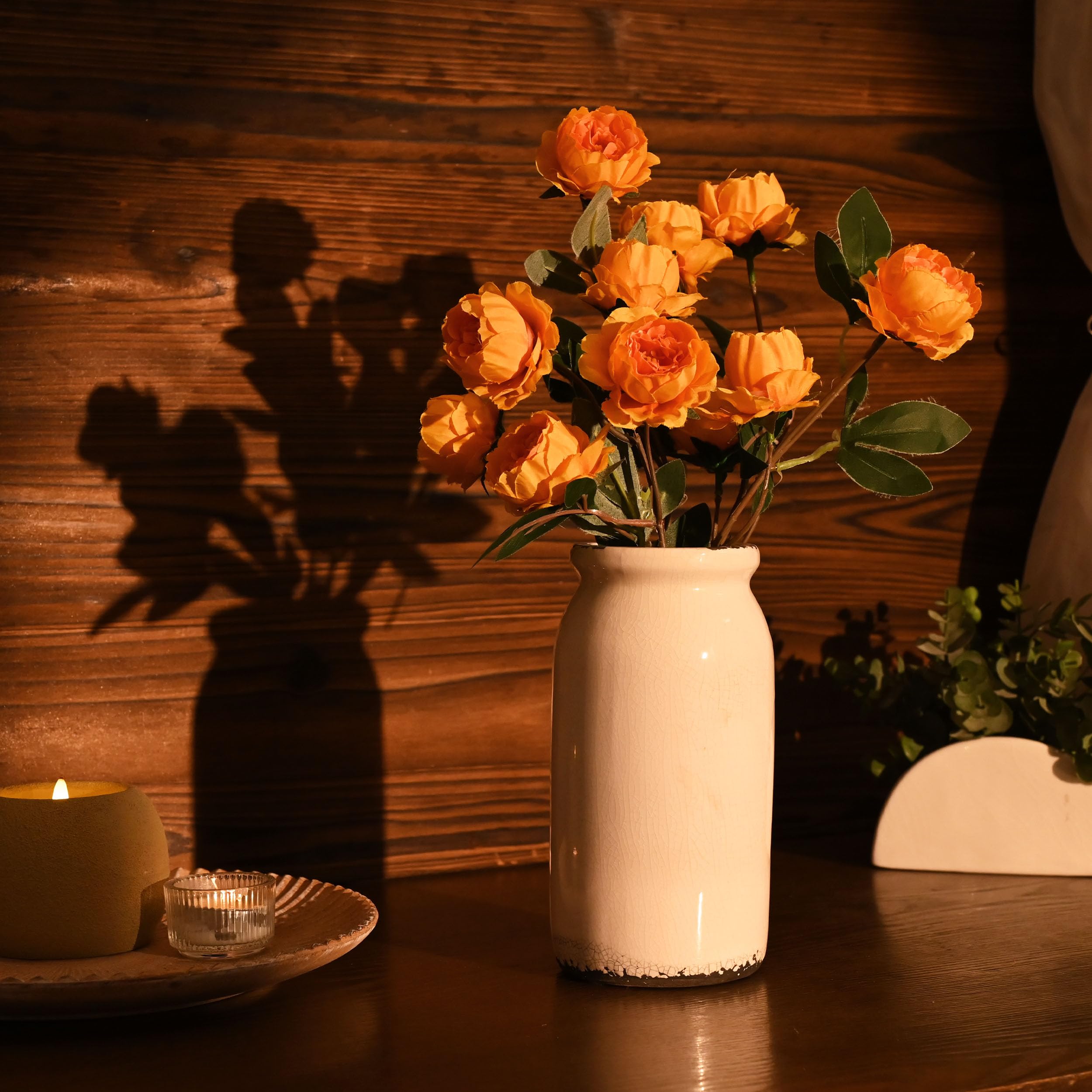 VICTOR & TERESA Rustic White Vase for Home Decor, Ceramic Vases for Flowers, Modern Farmhouse Decorative Vases for Pampas Grass,Table Accent, Mantel, Living Room,Bookshelf, Centerpieces, 8'' - Image 3