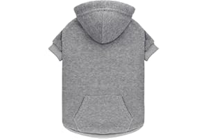 QDYU Dog Hoodie Sweater Solid Soft Brushed Fleece Dog Clothes with Pocket (Grey-XS)
