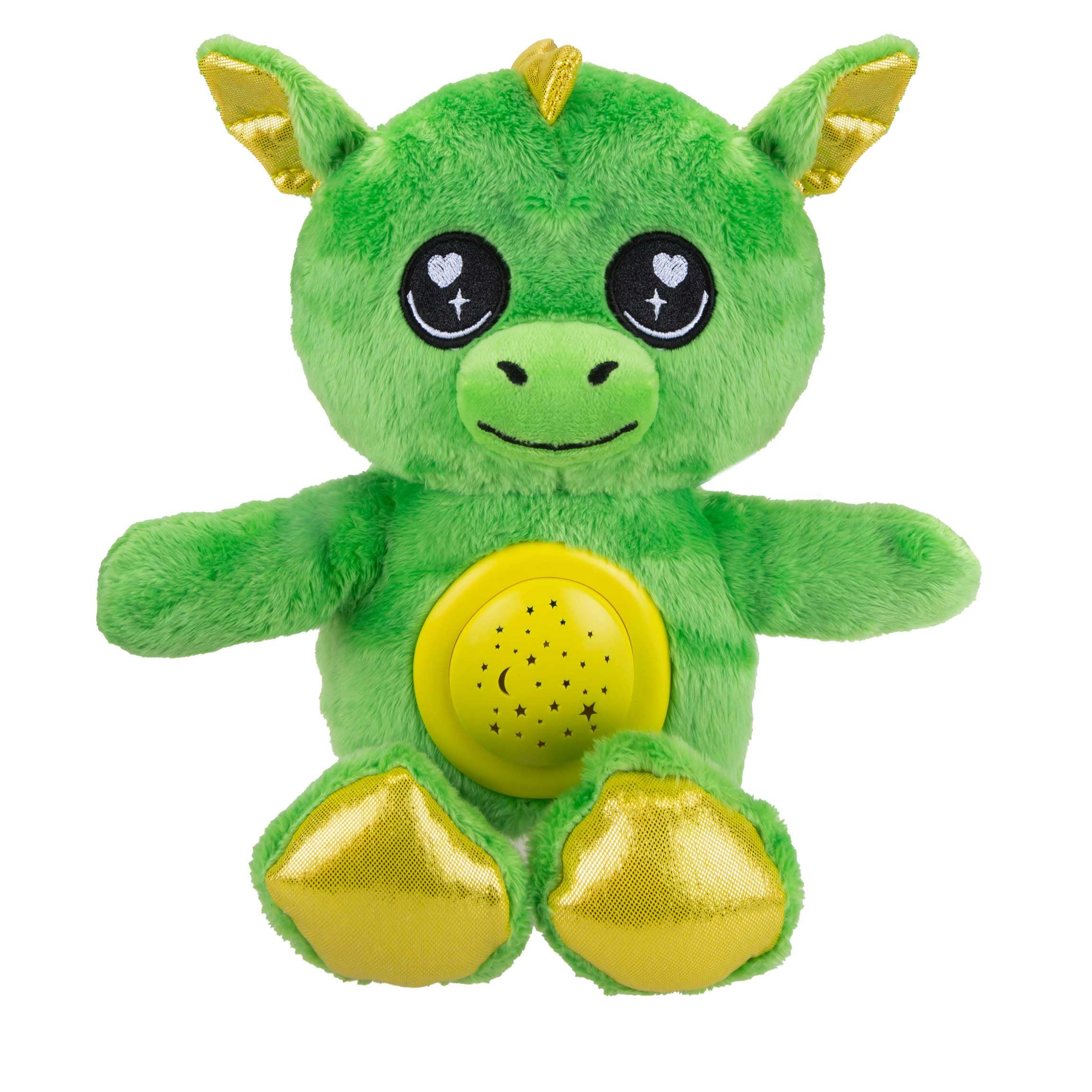 VFM - Dragon Plush Projector Night Light 9" - Super Soft Green Fluffy Fabric Toy With Embroidered Details - Create A Starry Sky for Sleeping Children