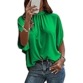 Angashion Womens Tops, Short Sleeve Casual Summer Top Solid Color Self Tie Loose Fit Drape Tunic Blouses Shirts