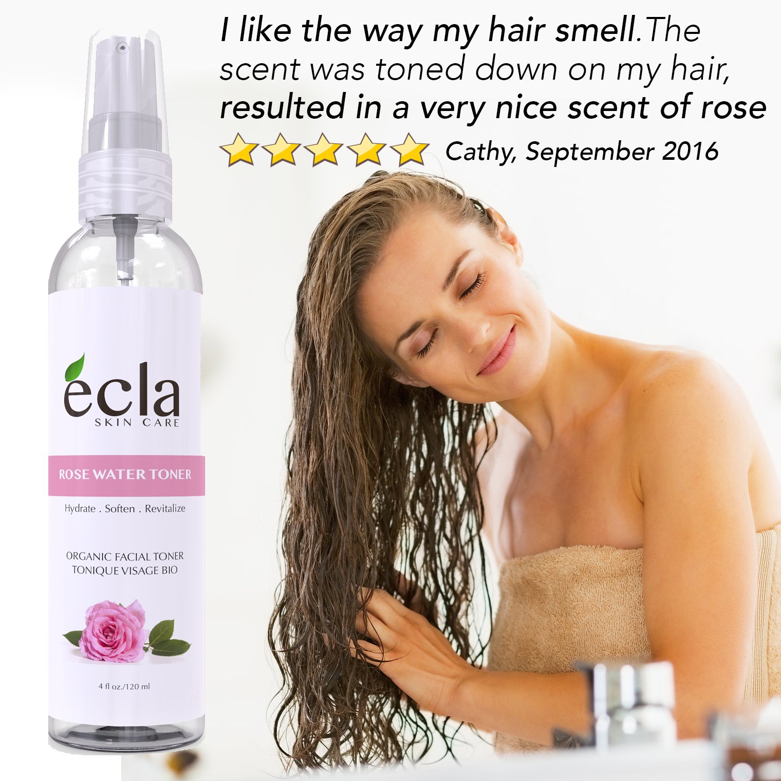 Rose Water Hydrosol Mist Spray Toner for Face, Eyes, Skin & Hair -100% Pure Organic Natural Astringent, Chemical Free Gentle Facial Cleanser for sensitive, Acne & Blemish skin (100 ml - 3.3 oz)