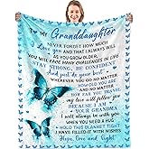 to My Granddaughter Gifts from Grandma Throw Blankets, Gift for Granddaughter Birthday Graduation Gifts Idea, Granddaughters Butterfly Flannel Soft Blanket Throw 50"x60"