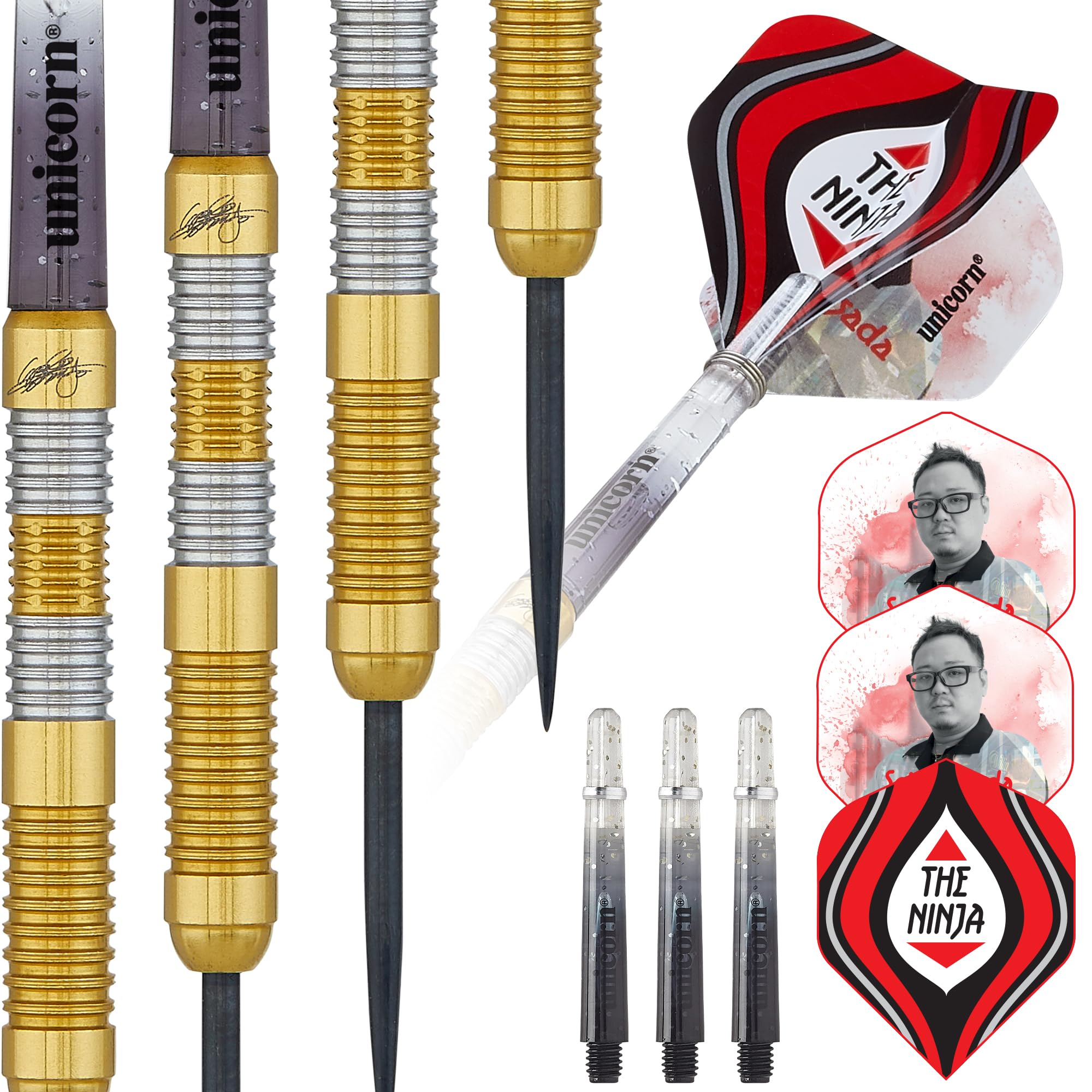 ‎Unicorn Steel Tip Darts Set | Seigo 'The Ninja' Asada Maestro Phase 3 | 95% Tungsten Barrels with Golden Coating | 22 g