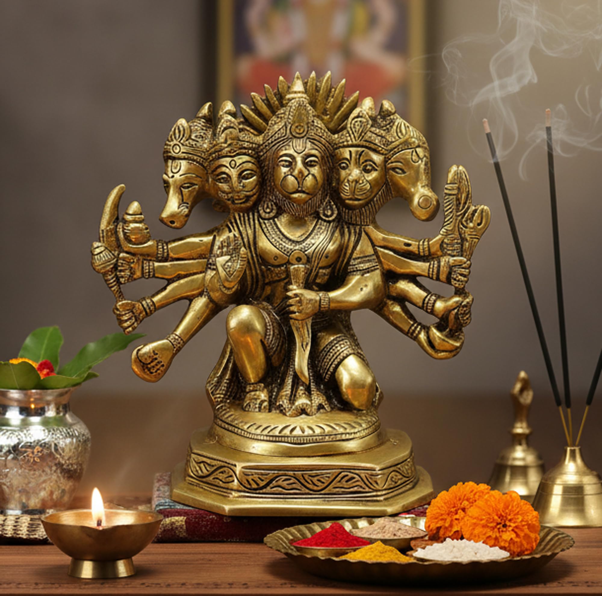 ESPLANADE Brass Panchmukhi Hanuman Anjaneya Pavan Putra Bajrangbali Maruti Idol Murti Moorti Statue - 7 inches