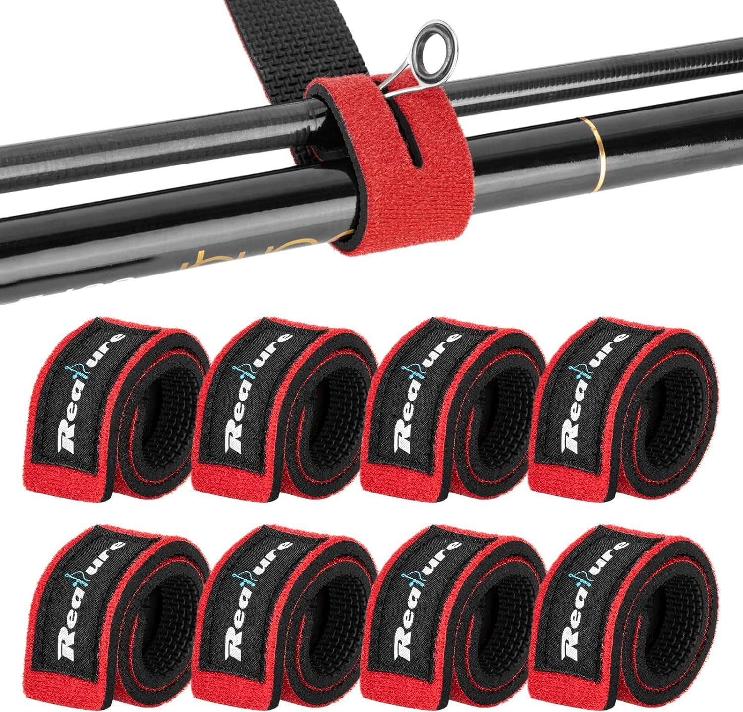 Realure 8 Pcs Fishing Rod Straps Adjustable Neoprene Ties Straps Elastic Fishing Rod Belt Ties for Fixed Fishing Rods Gear Strap Spinning Rod Sea Rod Feeder Rod Carp Rod Wrap Protectors — image 1